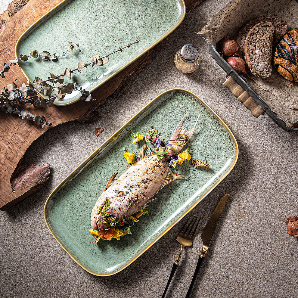 Green Square Ceramic Dinnerware Set