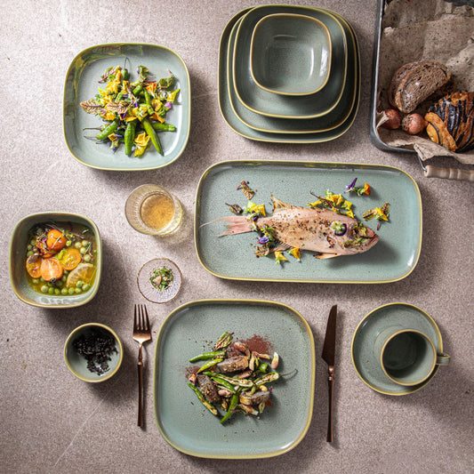 Green Square Ceramic Dinnerware Set