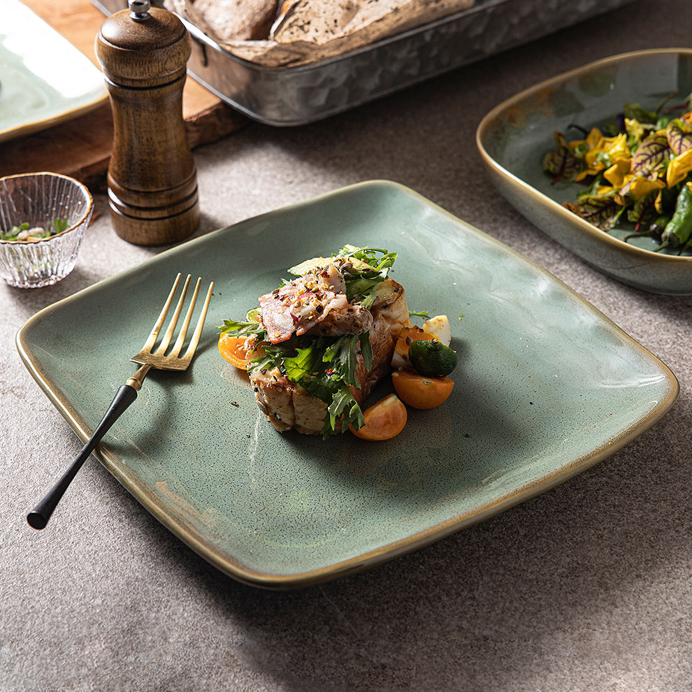 Green Square Ceramic Dinnerware Set