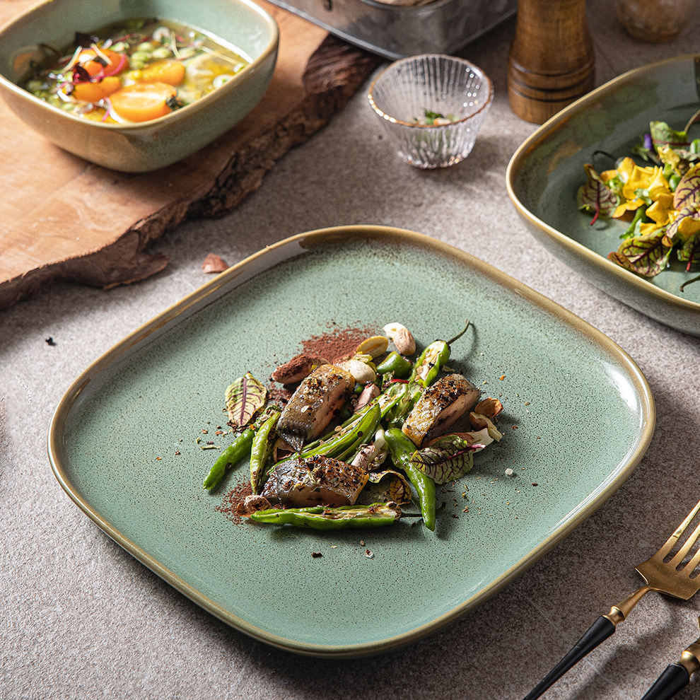 Green Square Ceramic Dinnerware Set