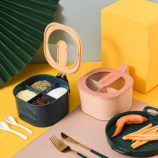 4-Grid Spice Organizer Box with Lid | Kitchen Seasoning Container