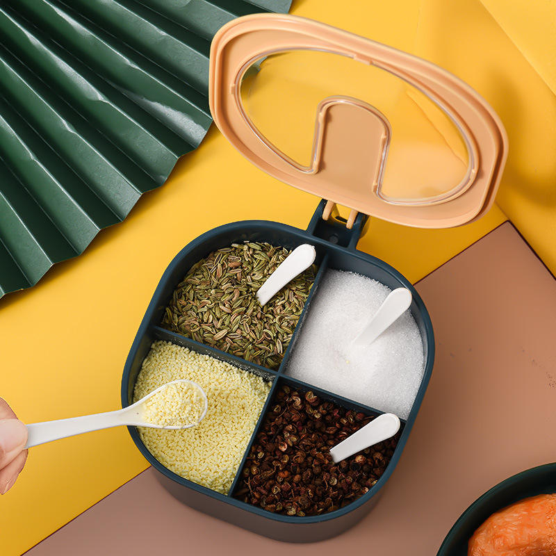 4-Grid Spice Organizer Box with Lid | Kitchen Seasoning Container