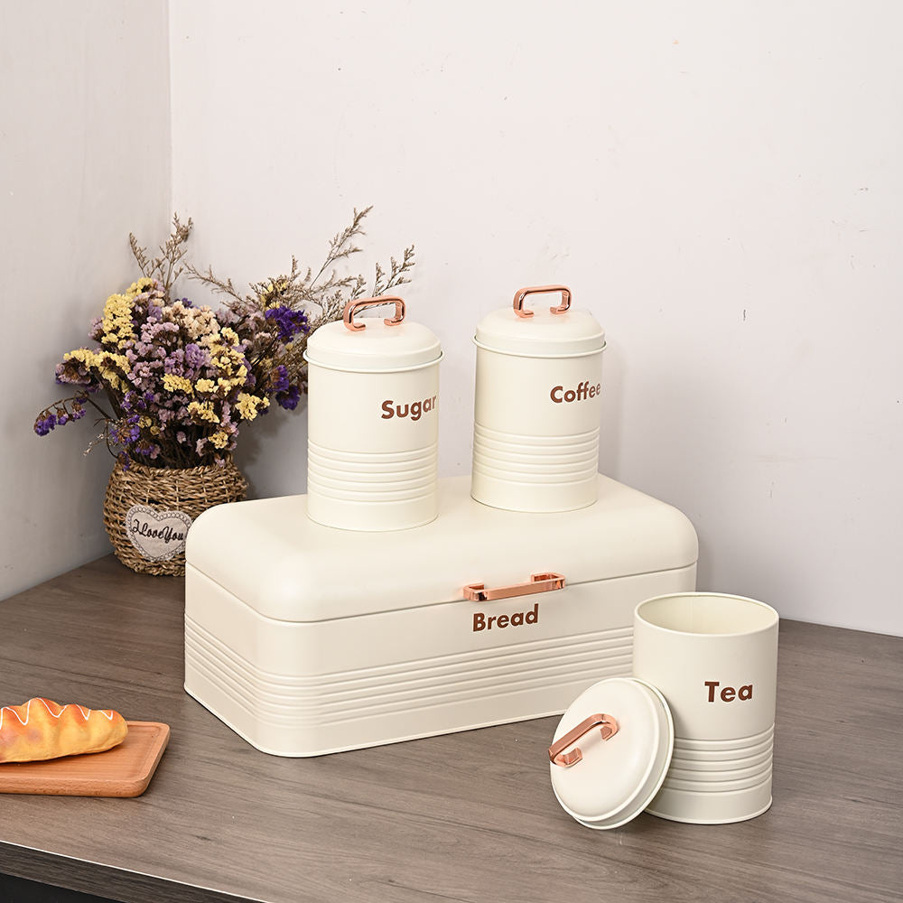 Vintage Metal Bread Box & Kitchen Storage Canister Set