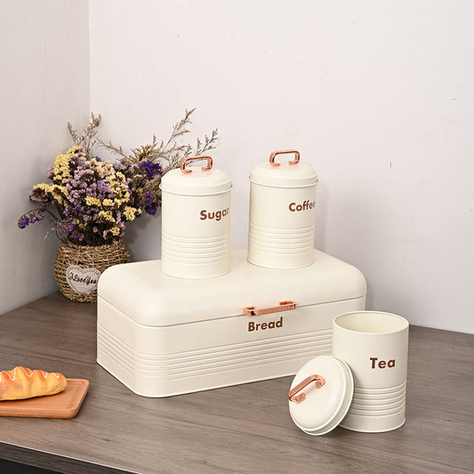 Vintage Metal Bread Box & Kitchen Storage Canister Set