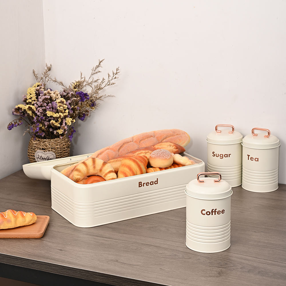 Vintage Metal Bread Box & Kitchen Storage Canister Set