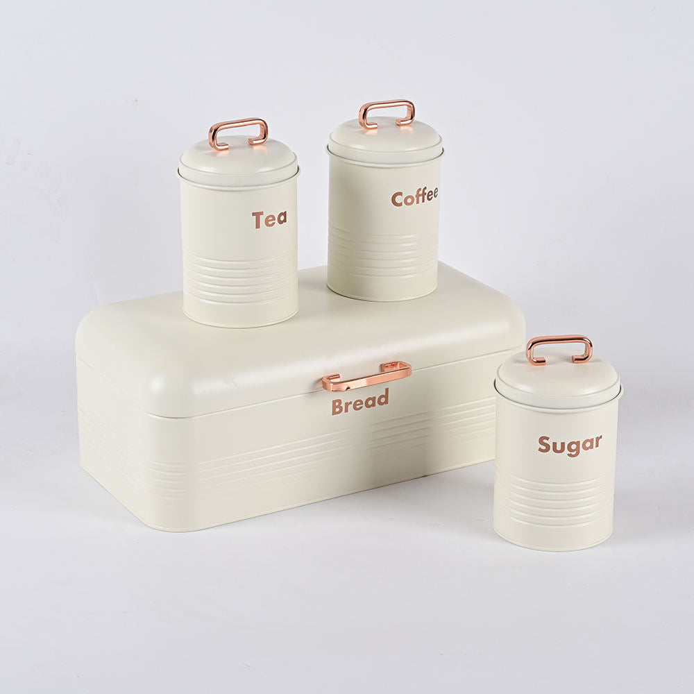 Vintage Metal Bread Box & Kitchen Storage Canister Set